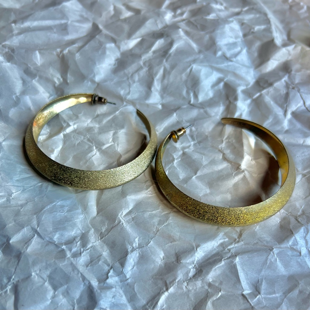 Large Glittery Gold Toned Hoop Earrings